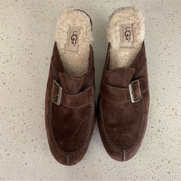 UGG women’s leather upper clog sandals size 7.5 sherpa lining - Picture 6 of 9